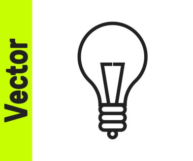 Fikir ikonu kavramına sahip siyah çizgi ampulü beyaz arkaplanda izole edildi. Enerji ve fikir sembolü. İlham konsepti. Vektör İllüstrasyonu
