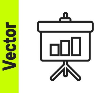 Grafik, çizelge, grafik, grafik, diyagram, bilgi, turta grafik simgesi içeren siyah çizgi sunum tahtası beyaz arkaplanda izole edildi. Vektör İllüstrasyonu