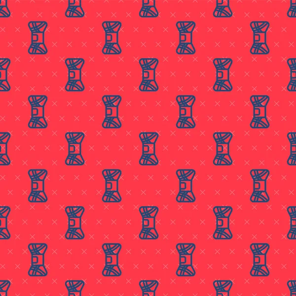 Mavi çizgi iplik simgesi kırmızı arkaplanda izole edilmiş pürüzsüz desen. El yapımı, örgü ya da terzi için etiket. Vektör İllüstrasyonu.