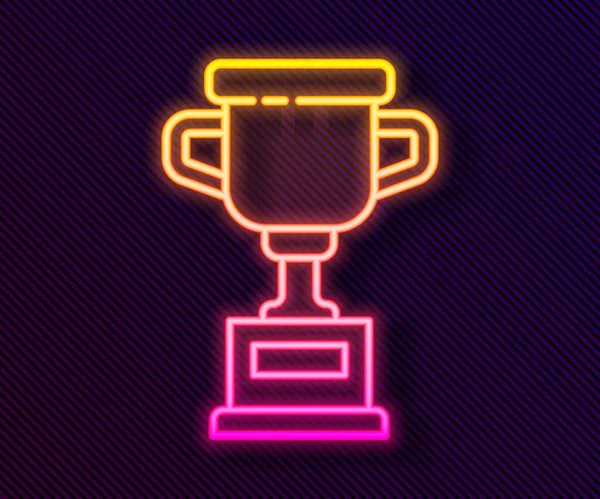 Parlayan Neon Hattı Ödüllü Kupa Simgesi Siyah Arkaplanda Izole Edildi — Stok Vektör