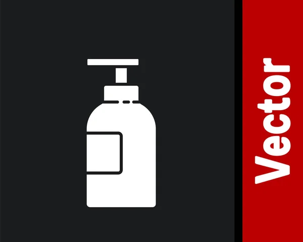 White Hand Desinfektionsflasche Symbol Isoliert Auf Schwarzem Hintergrund Desinfektionskonzept Waschgel — Stockvektor