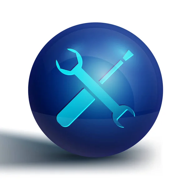 Blauer Schraubenzieher Und Schraubenschlüssel Werkzeuge Symbol Isoliert Auf Weißem Hintergrund — Stockvektor