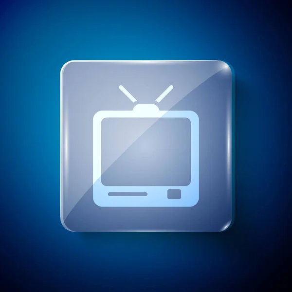 Icono Blanco Retro Aislado Sobre Fondo Azul Señal Televisión Paneles — Vector de stock