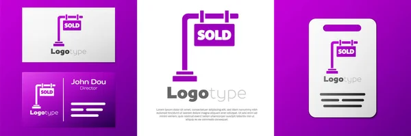 Logotype Hanging Sign Text Sold Icon Isolated White Background Sold — Stock Vector