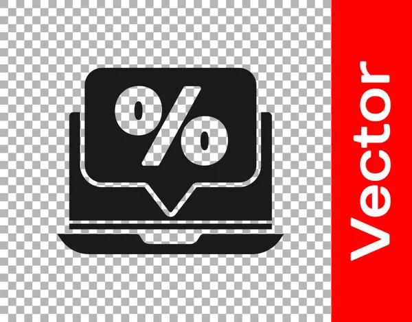 Schwarzer Prozentrabatt Und Laptop Symbol Isoliert Auf Transparentem Hintergrund Prozentsatz — Stockvektor