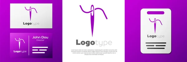 Logotipo Agulha Para Costura Com Ícone Rosca Isolado Fundo Branco — Vetor de Stock