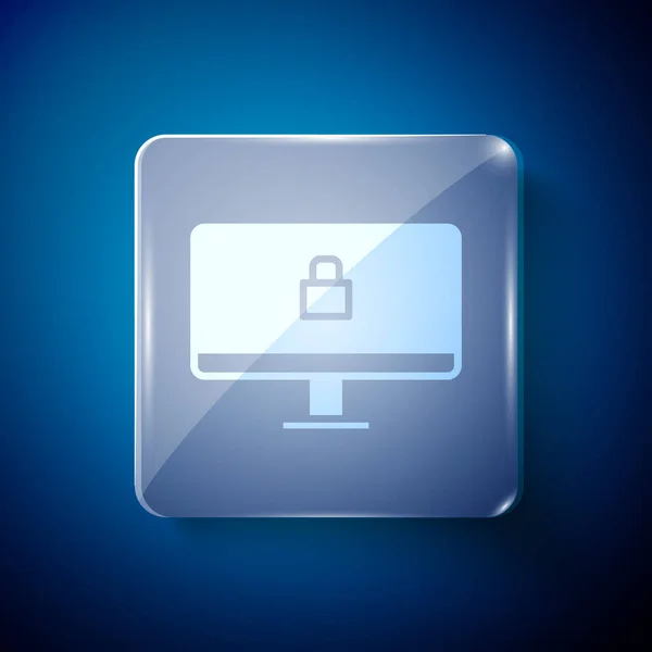 White Lock Auf Dem Bildschirm Des Computerbildschirms Isoliert Auf Blauem — Stockvektor