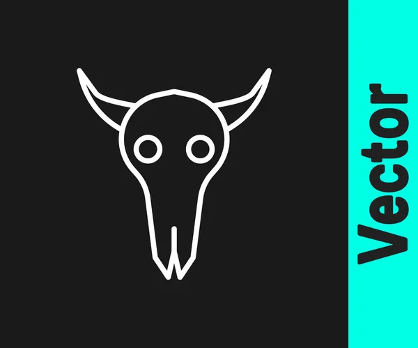 Weiße Linie Buffalo Schädel Symbol Isoliert Auf Schwarzem Hintergrund Vektorillustration — Stockvektor