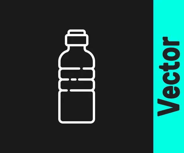 Línea Blanca Icono Botella Agua Aislado Sobre Fondo Negro Signo — Vector de stock