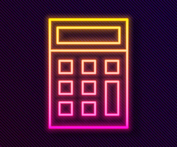Gloeiende Neon Lijn Calculator Pictogram Geïsoleerd Zwarte Achtergrond Boekhoudkundig Symbool — Stockvector