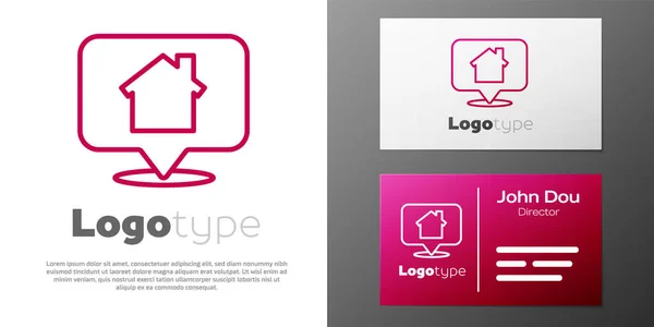 Logotype Line Puntero Mapa Con Icono Casa Aislado Sobre Fondo — Vector de stock