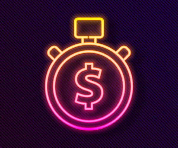 Žhnoucí Neonová Čára Čas Ikona Peněz Izolované Černém Pozadí Peníze — Stockový vektor