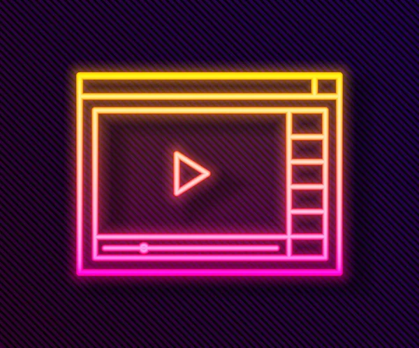 Izzó Neon Vonal Online Játék Video Ikon Elszigetelt Fekete Háttér — Stock Vector
