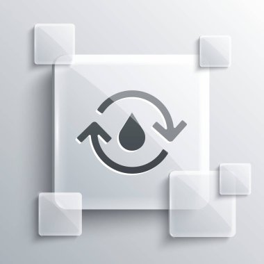 Gri arka planda izole edilmiş temiz su ikonu. İşaret geri dönüşümlü bir damla su. Kare cam paneller. Vektör İllüstrasyonu