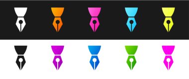 Siyah beyaz arka planda izole edilmiş Dolma kalem simgesini ayarlayın. Kalem alet işareti. Vektör İllüstrasyonu