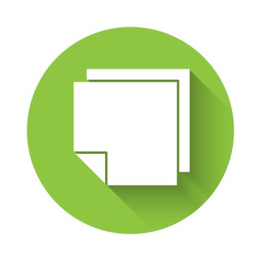 Beyaz Post not etiketleri uzun gölgeli izole edilmiş. Mesaj veya mesaj için yeri olan yapışkan kasetler. Yeşil daire düğmesi. Vektör İllüstrasyonu