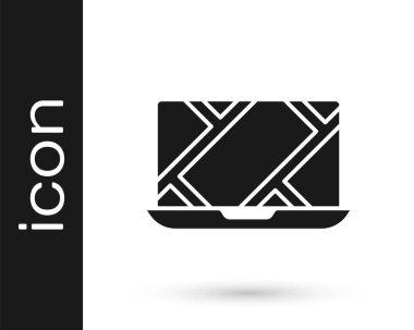 Şehir haritası yön bulma simgesinin gri bilgileri beyaz arkaplanda izole edildi. Laptop Uygulama Arayüzü tasarımı. Yer belirleme konsepti. Vektör İllüstrasyonu