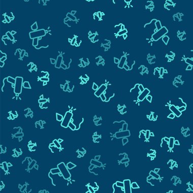 Yeşil çizgi boyalı sprey tabanca ikonu mavi arka planda izole edilmiş pürüzsüz desen. Vektör İllüstrasyonu