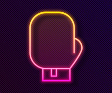 Parlayan neon hattı boks eldiveni simgesi siyah arkaplanda izole edildi. Vektör İllüstrasyonu