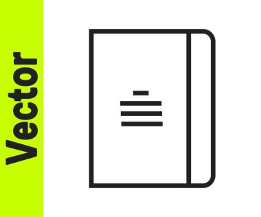 Siyah çizgi Not Defteri simgesi beyaz arkaplanda izole edildi. Spiral not defteri simgesi. Okul defteri. Yazı tahtası. Okul günlüğü. Vektör İllüstrasyonu