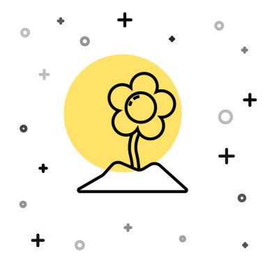 Beyaz arkaplanda siyah çizgi çiçek simgesi izole edildi. Rastgele dinamik şekiller. Vektör İllüstrasyonu