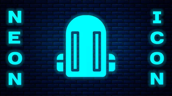 Glowing Neon School Backpack Icon Isolated Brick Wall Background Vector — Stock Vector