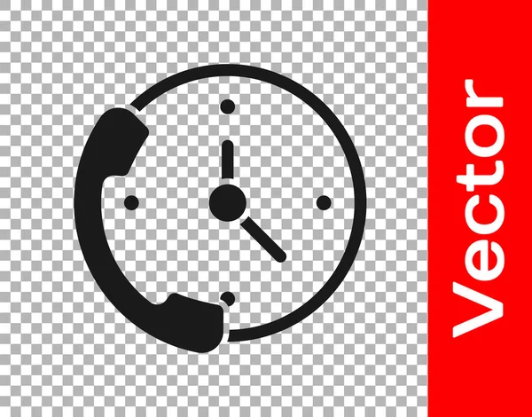Black Telephone Stunden Unterstützung Symbol Isoliert Auf Transparentem Hintergrund Ganztägiges — Stockvektor