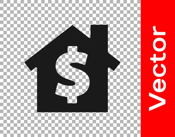 Black House Dollar Symbol Icon Isolated Transparent Background Home Money — Stock Vector