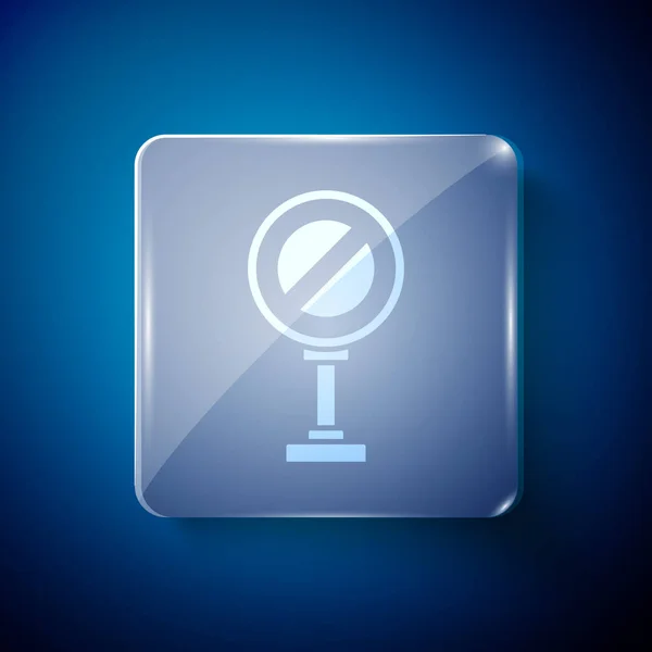 Icône Blanche Stop Isolée Sur Fond Bleu Signal Arrêt Réglementaire — Image vectorielle