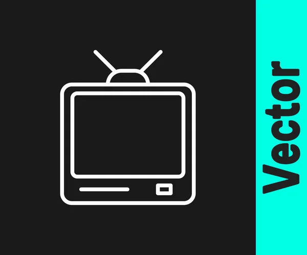 Línea Blanca Icono Televisión Retro Aislado Sobre Fondo Negro Señal — Vector de stock