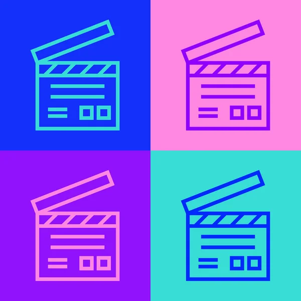 Pop Art Linie Movie Clapper Icon Isoliert Auf Farbigem Hintergrund — Stockvektor