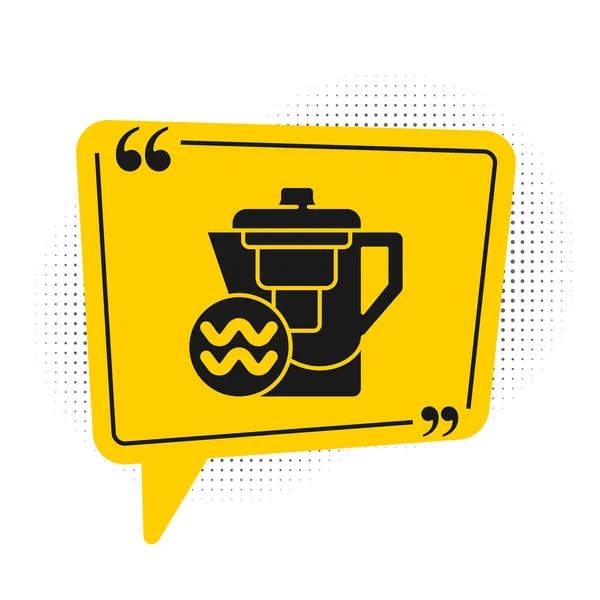 Black Water jug with a filter icon isolated on white background. Yellow speech bubble symbol. Vector Illustration — Stock Illustration Black Water Jug Filter Icon Isolated White Background Yellow Speech Stock Illustration