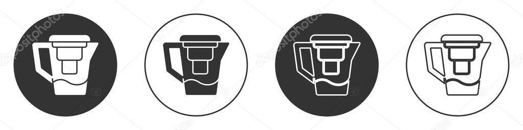 Black Water jug with a filter icon isolated on white background. Circle button. Vector Illustration — Stock Illustration Black Water Jug Filter Icon Isolated White Background Circle Button Royalty Free Stock Illustrations