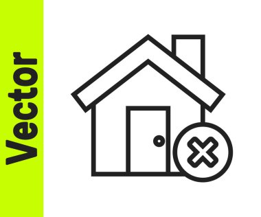 Beyaz arka planda yanlış işaret simgesine sahip siyah çizgi evi. Ev ve kapalı, silin, silin. Vektör İllüstrasyonu