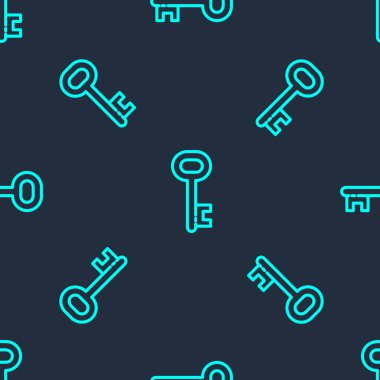 Yeşil çizgi ev anahtar simgesi mavi arka planda kusursuz desen izole etti. Vektör İllüstrasyonu