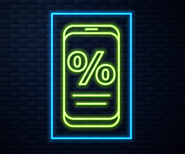 Świecące Neon Linii Procent Zniżki Ikona Telefonu Komórkowego Izolowane Tle — Wektor stockowy