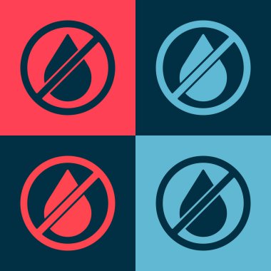 Pop Art Su bırakma yasaklı simgesi renk arkaplanında izole edildi. Su işareti yok. Vektör İllüstrasyonu