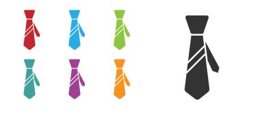 Siyah kravat simgesi beyaz arka planda yalıtılmış. Kravat ve boyun bezi sembolü. Simgeler renkli ayarlayın. Vektör Illustration