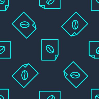 Yeşil çizgi Kahve afişi ikonu mavi arka planda izole edilmiş pürüzsüz desen. Vektör İllüstrasyonu