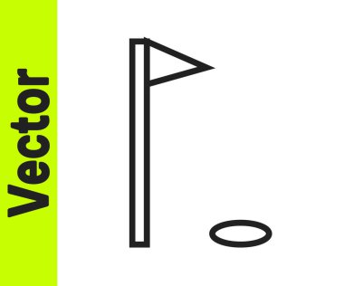 Siyah çizgi golf bayrağı simgesi beyaz arkaplanda izole edildi. Golf ekipmanı ya da aksesuar. Vektör İllüstrasyonu