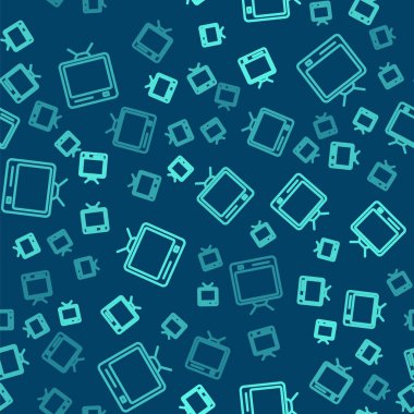 Yeşil çizgi Retro TV simgesi mavi arkaplanda izole edilmiş kusursuz desen. Televizyon tabelası. Vektör İllüstrasyonu