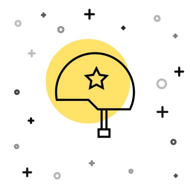 Siyah çizgi askeri miğfer ikonu beyaz arka planda izole edildi. Ordu şapkasının savunma ve koruma sembolü. Koruyucu şapka. Rastgele dinamik şekiller. Vektör İllüstrasyonu