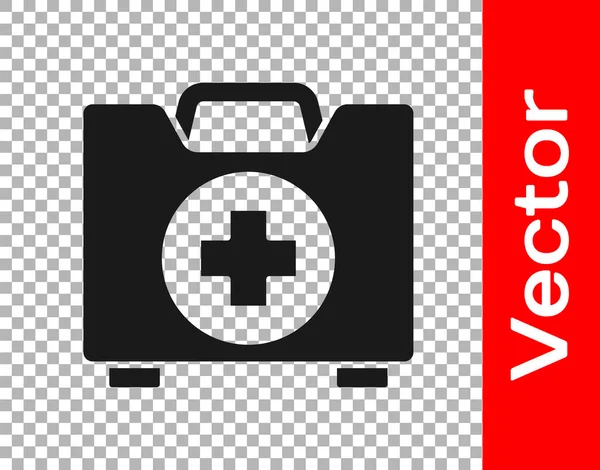 Black First Aid Kit Icon Isolated Transparent Background Medical Box — Stock Vector