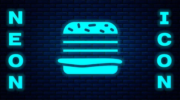 Leuchtende Neon Burger Ikone Isoliert Auf Backsteinwand Hintergrund Hamburger Ikone — Stockvektor