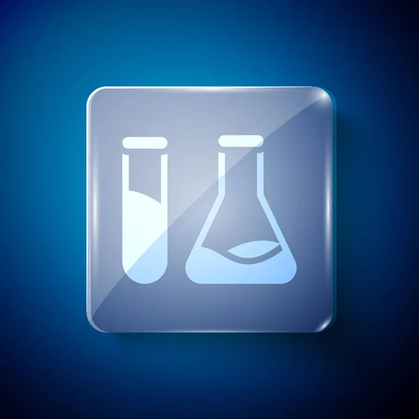 White Test Tube Flask Chemical Laboratory Test Icon Isolated Blue — Stock Vector