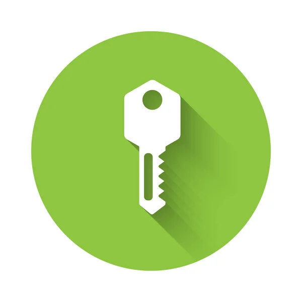 Иконка Ключа Белого Дома Изолирована Длинной Тенью Кнопка Зеленого Круга — стоковый вектор