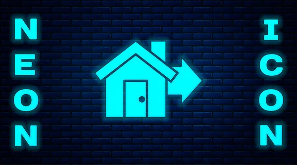 Leuchtende Neonfarbene Haussymbole Isoliert Auf Backsteinwänden Hauskauf Konzept Eigenheimkredit Konzept — Stockvektor