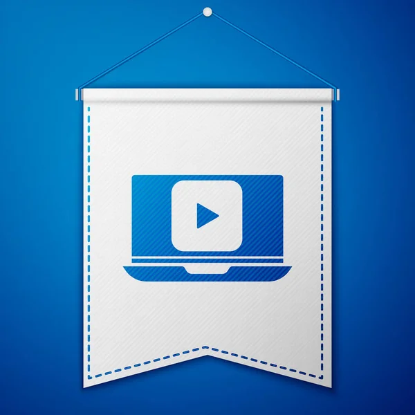 Відеоікона Blue Online Ізольована Синьому Фоні Ноутбук Плівкова Смуга Ігровим — стоковий вектор