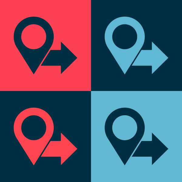 Пин-значок карты поп-арта изолирован на фоне цвета. Ошибка, указатель, местоположение, карта, gps, направление, место, компас, концепция поиска. Векторная миграция