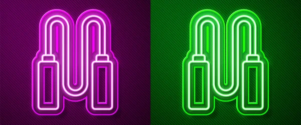 Gloeiende Neon Lijn Spring Touw Pictogram Geïsoleerd Paarse Groene Achtergrond — Stockvector